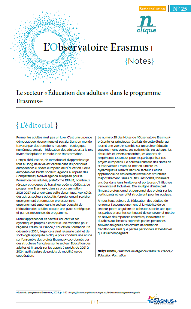 L’Observatoire n°25 : le secteur « Education des adultes dans le programme Erasmus+ »